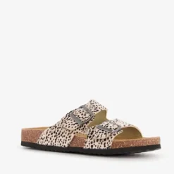 Scapino Dames bio slippers met panterprint beige zwart Clearance