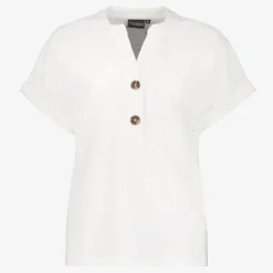TwoDay Dames embroderie T-shirt met knopen wit
