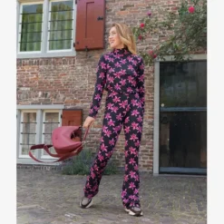 TwoDay Dames flared broek bruin met bloemenprint zwart Online