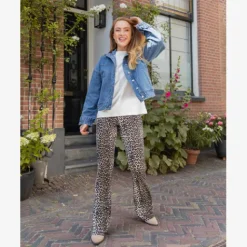 TwoDay Dames flared broek bruin met panterprint Best