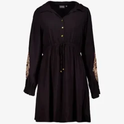 TwoDay Dames jurk met geborduurde mouwen zwart Online