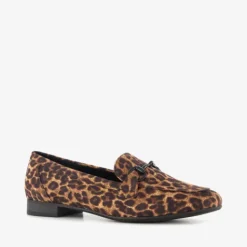 Nova Dames loafers met gesp en panterprint bruin Clearance