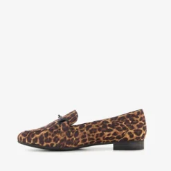 Nova Dames loafers met gesp en panterprint bruin Clearance