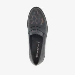 Tamaris Dames loafers met panterprint details zwart Sale