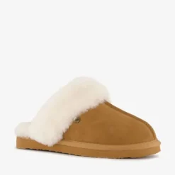 Hush Puppies Dames pantoffels met lamsvacht cognac Outlet