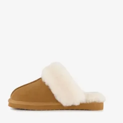 Hush Puppies Dames pantoffels met lamsvacht cognac Outlet