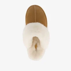 Hush Puppies Dames pantoffels met lamsvacht cognac Outlet