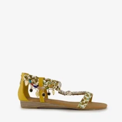 Supercracks Dames sandalen met kettinkjes geel New