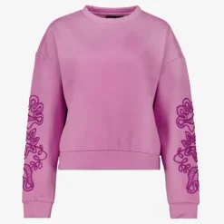 TwoDay Dames sweater met geborduurde mouwen roze Best
