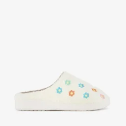 Thu!s Dames teddy pantoffels met bloemen beige Clearance