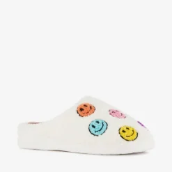 Thu!s Dames teddy pantoffels met smileys beige Discount