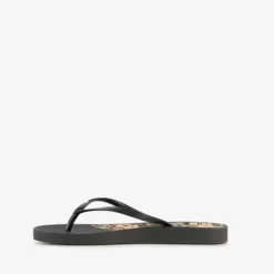 Copacabana Dames teenslippers met bloemen zwart Outlet