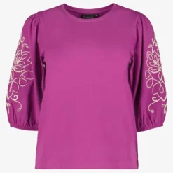 TwoDay Dames top met geborduude mouwen paars Hot