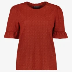 TwoDay Dames top met ruches donkeroranje Hot