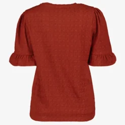 TwoDay Dames top met ruches donkeroranje Hot