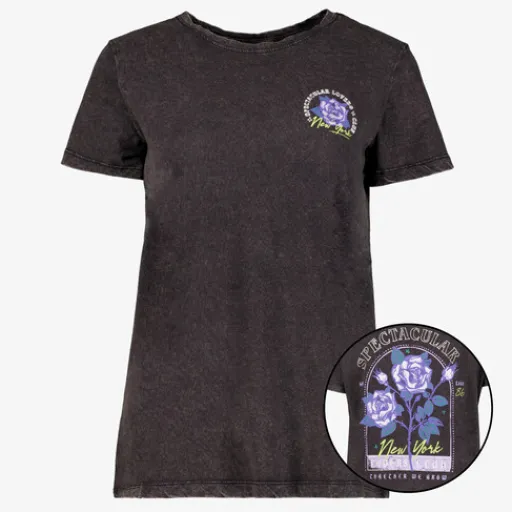 TwoDay Dames T-shirt acid wash met backprint zwart Clearance