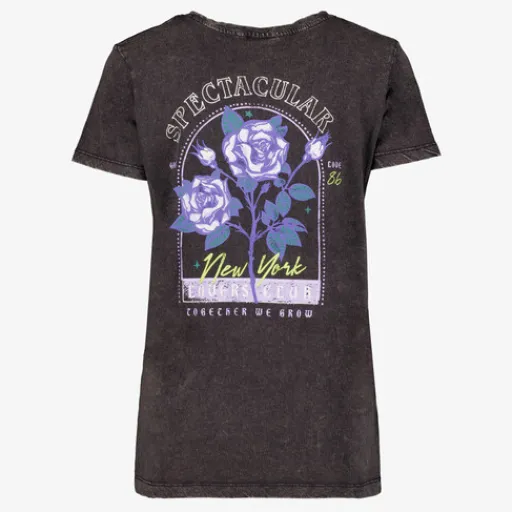TwoDay Dames T-shirt acid wash met backprint zwart Clearance