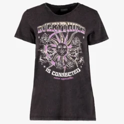 TwoDay Dames T-shirt acid wash zwart met opdruk Online