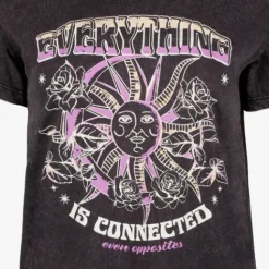 TwoDay Dames T-shirt acid wash zwart met opdruk Online