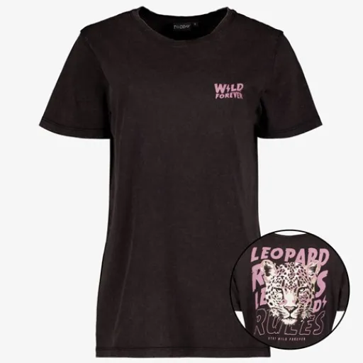 TwoDay Dames T-shirt acid wash zwart met backprint