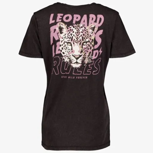 TwoDay Dames T-shirt acid wash zwart met backprint