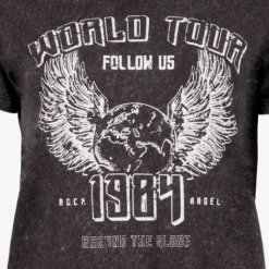 TwoDay Dames T-shirt acid wash zwart met witte opdruk Discount