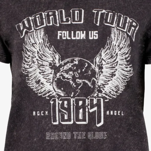 TwoDay Dames T-shirt acid wash zwart met witte opdruk Discount