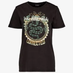 TwoDay Dames T-shirt acid wash zwart met print