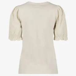 TwoDay Dames T-shirt met geborduurde mouwen beige Online