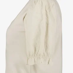 TwoDay Dames T-shirt met geborduurde mouwen beige Online