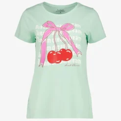 TwoDay Dames T-shirt met kersen mintgroen New