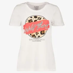 TwoDay Dames T-shirt met luipaardprint wit New