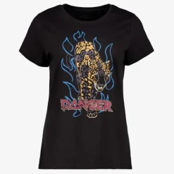 TwoDay Dames T-shirt met luipaard zwart Clearance