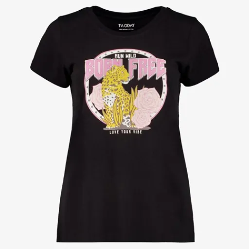 TwoDay Dames T-shirt met luipaard zwart Clearance