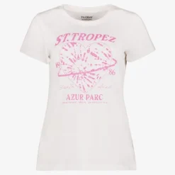TwoDay Dames T-shirt met opdruk wit roze Hot