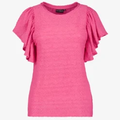 TwoDay Dames T-shirt met ruches mouwen roze Best