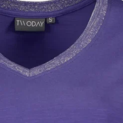 TwoDay Dames T-shirt met V-hals glitters paars Best