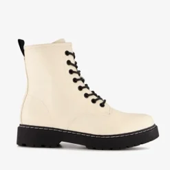 Blue Box Dames veterboots lichtbeige zwart Outlet