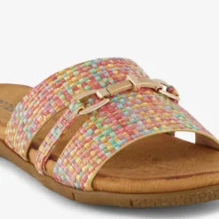 Blue Box Gekleurde dames slippers met gesp goud New