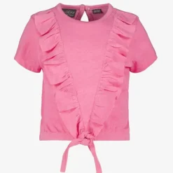TwoDay Geknoopt meisjes T-shirt met ruches roze Clearance