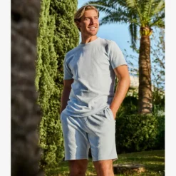 Unsigned Heren badstof T-shirt lichtblauw Online