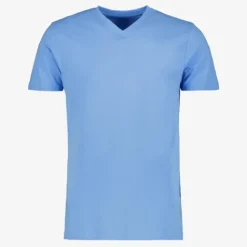 Unsigned Heren T-shirt katoen met V-hals blauw Best
