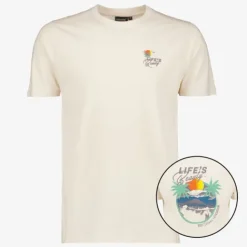 Unsigned Heren T-shirt met backprint beige Clearance