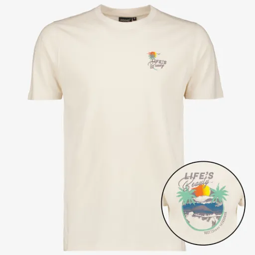 Unsigned Heren T-shirt met backprint beige Clearance