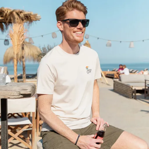 Unsigned Heren T-shirt met backprint beige Clearance