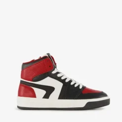 Groot Hoge leren jongens sneakers rood zwart