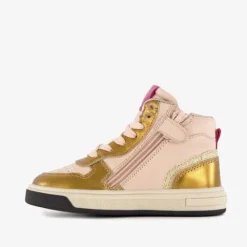 Groot Hoge leren meisjes sneaker roze goud Online
