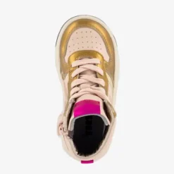 Groot Hoge leren meisjes sneaker roze goud Online