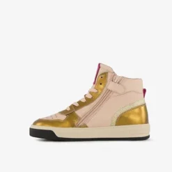 Groot Hoge leren meisjes sneaker roze goud Outlet