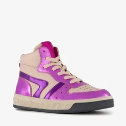 Groot Hoge leren meisjes sneakers paars beige Clearance